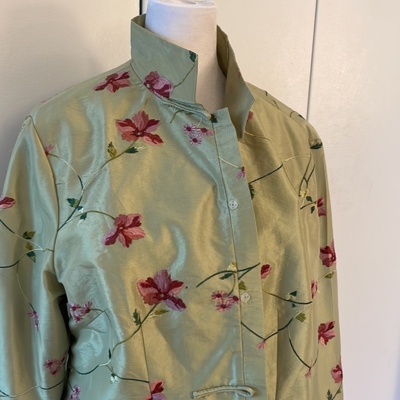 Vintage Asian Hand Embroidered Green Pink Flower 🌸 Jacket - Picture 5 of 7